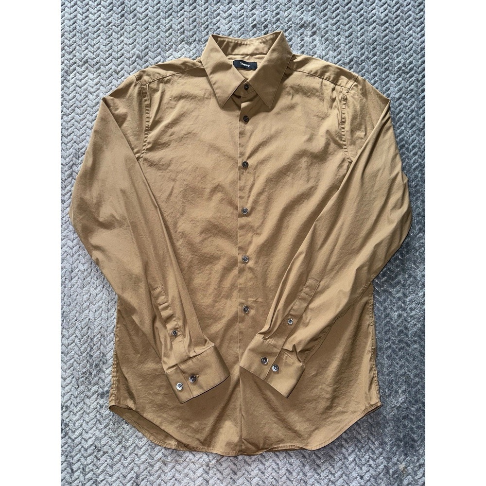Theory Brown Stretchy Zack Ostend Button Down Shirt Light Classic Size Small